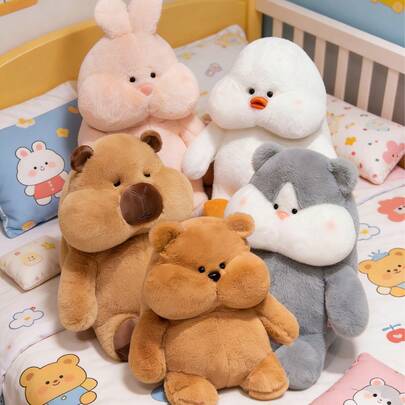 POKOJA LAND Búp bê thú nhồi bông hình thú nhỏ dễ thương, mặt to, hình thỏ, vịt, gấu lười, chó Husky hoặc chuột lang nước, mềm mại, thích hợp để trang trí nhà cửa, làm gối và bạn ngủ, món quà hoàn hảo cho trẻ em, quà sinh nhật, quà ngày lễ, quà dự tiệc, sự lựa chọn tuyệt vời.