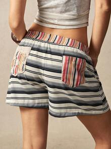 Bohemela Pantalones cortos sueltos tejidos para mujer, primavera/verano - Multicolor - Ver 6