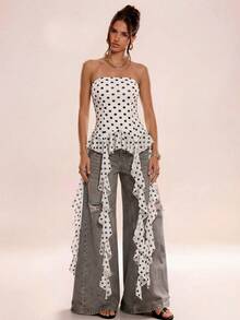 Avenya 女士无肩带荷叶边扎染波点印花衬衫 - 彩色 - 查看 4