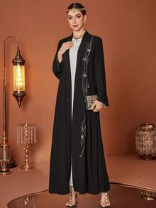 Layrah Women's Rhinestone Decor Casual Versatile Daily Wear Abaya - Black - View 7