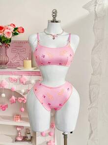 PetitDoll 2pcs Women Printed Minimalist Everyday Fashionable Lingerie Set - Pink - View 6
