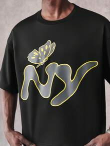 STYNVO Men's Letter Graphic Round Neck Short Sleeves Casual T-Shirt - Black - View 6