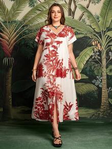 Rosumi Frauen Große Größen Pflanzen Muster V-Ausschnitt Kurzarm Casual Kleid Sommer Outfits Strandurlaub Outfits für Frauen Blumenkleid BOHO Kleidung Frauen Sommer Outfits Resort Tragen Frauen Urlaubskleid Lange Sommerkleider für Frauen Frauen Casual Kleider Sommer Outfits für Frauen Strandoutfit für Frauen Casual Urlaubsoutfits Frauen Country Konzert Outfit Peplum - Verschiedenfarbig - Übersicht 9