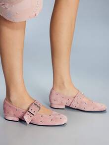 CUCCOO GRLICON Zapatos Mary Jane cuadrados con tachuelas de moda - Rosa - Ver 4