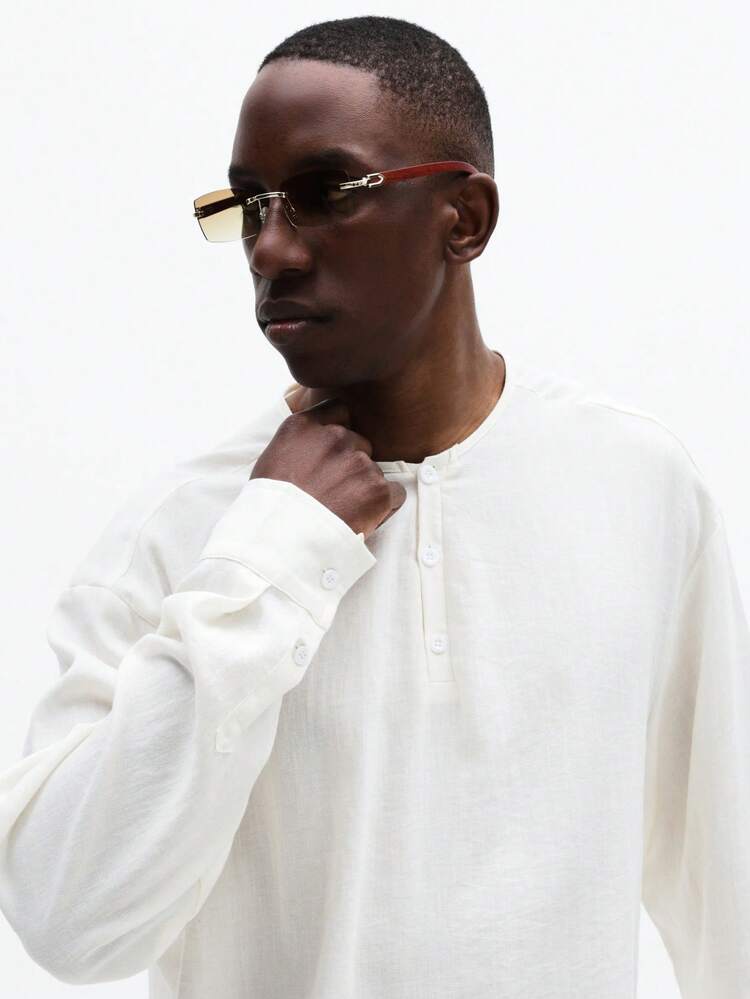 SUMWON Elliot Hemdkragen-Langarmhemd aus Leinen, klassischer Stehkragen, Regular Fit, Lässig, Business, smart, formell, Büromode