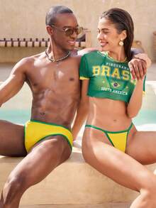 Manfinity VDAYZ Đồ bơi nam đôi, đồ bơi nam phối màu, đồ bơi nam casual đi biển, quần bơi nam màu xanh lá cây và vàng, đồ bơi nam đôi, đồ bơi đôi, đồ bơi Brazil, đồ bơi nam và nữ, bộ đồ bơi đôi, bộ đồ bơi nam và nữ, đồ bơi Jamaica. - Màu vàng - Xem 3