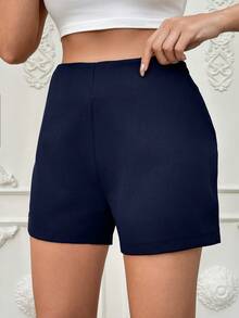 EURMUSE Solid Color Casual Shorts With Slant Pockets - Blue - View 4