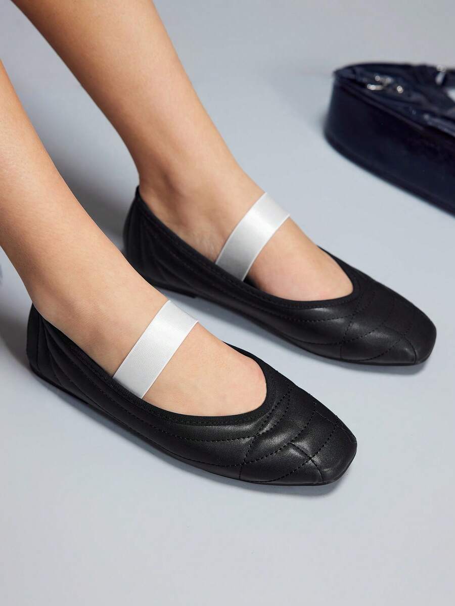 CUCCOO GRLICON Women's Square Toe Casual Everyday Versatile Flat Shoes - Black - View 1