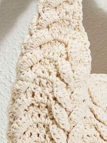 SHECARRY Fashionable Woven Tote Bag, Beige Hollow-Out Handbag - Beige - View 5