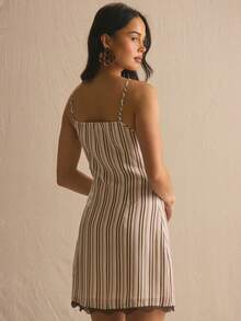 MUSERA Chiffon Stripe Print Lace Hem Detail Strappy Mini Dress Spring Summer Cosy Cute Daily Girly Vacation Sunlight Social - Multicolor - View 5
