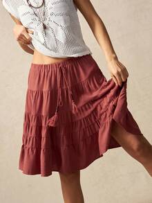 Bohemela Váy dệt kim dáng rộng màu trơn thường ngày dành cho nữ - Màu Hoa hồng đỏ - Xem 6