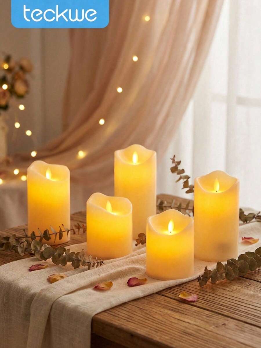 Teckwe Flameless Candles, Battery Powered, Electric Tealight Candles With LED Light, Easter, Thanksgiving - Yellow - View 1