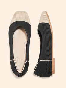 CUCCOO BASICS Women's Casual Contrast Color Slip-On Loafers - Black - View 3