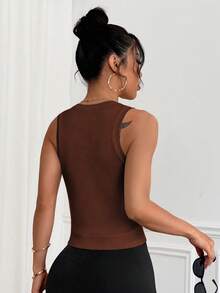 Women's Basic Yoga Minimalist Tank Top - Brown - View 2