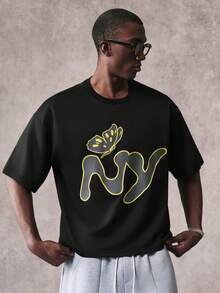 STYNVO Men's Letter Graphic Round Neck Short Sleeves Casual T-Shirt - Black - View 5