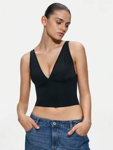 SHAPORA 1件女士修身深V吊带背心 - 黑色 - 查看 4