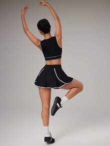 Dewbera Women's Color - Block 2 - In - 1 Sports Skort With Pockets, Anti - Exposure Tennis Skirt Suitable For Golf, Badminton, Yoga & Outdoor Running - Black - View 7