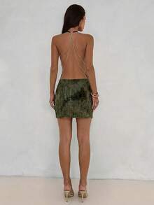 Aloruh 针织修身露背迷你连衣裙，适合女士度假穿着，可用于外出、音乐会、派对、夜店、约会、夜生活、海滩度假、花园婚礼宾客等场合，优雅大方，亦可作为情人节或波西米亚风度假装扮。 - 綠色 - 查看 3