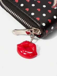 Betty Boop x SHEIN 1 Ví ngắn thời trang in hình chấm bi đen và môi đỏ - Màu đen 1 - Xem 4