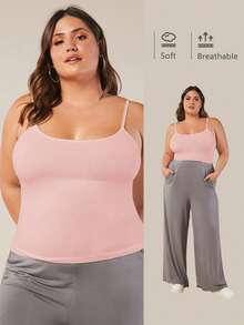 EMERY ROSE Camiseta de tirantes informal y sólida para tallas grandes en verano - Rosa - Ver 7