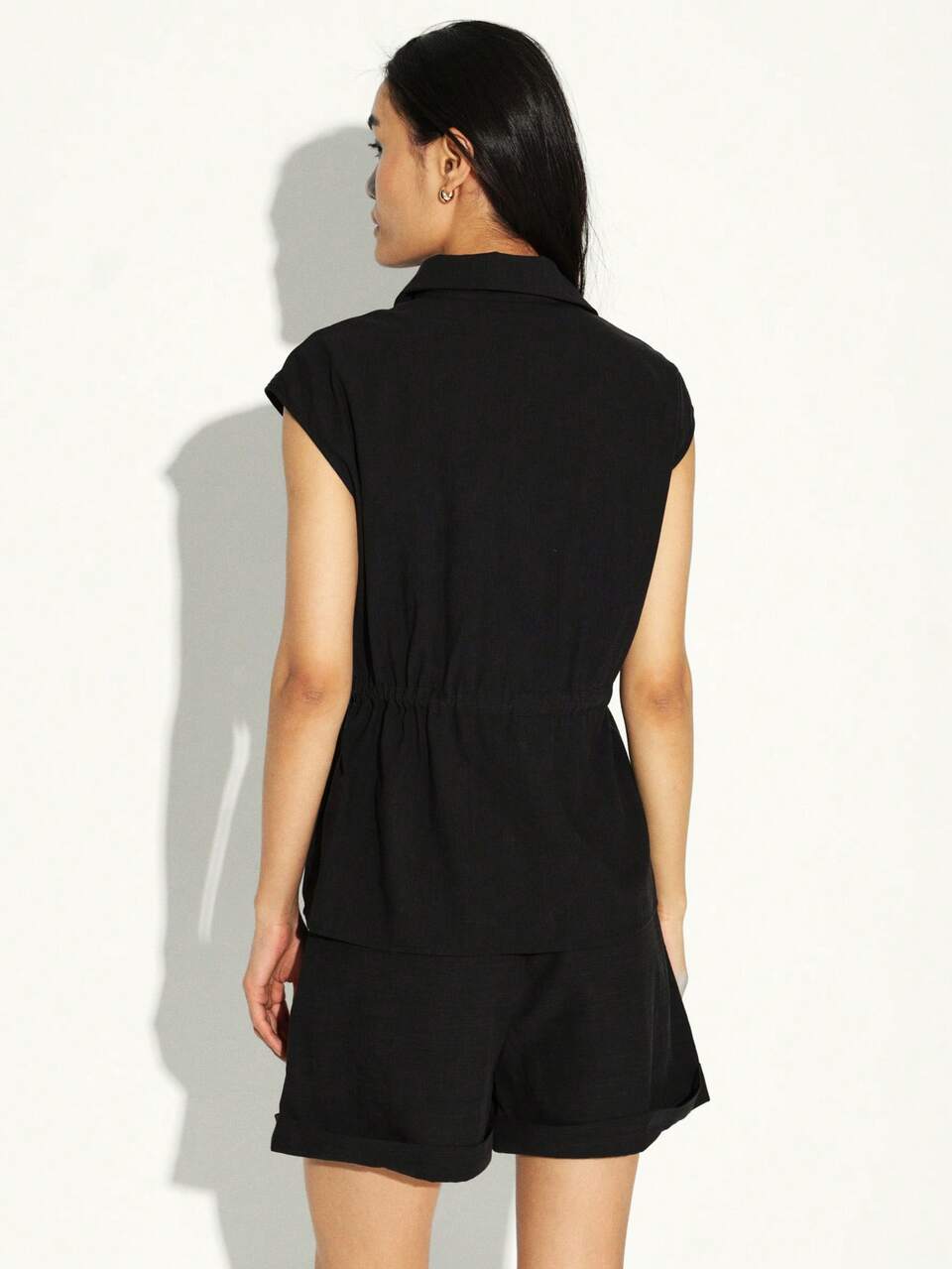 KSTM Sleeveless Button Up Collared Vest With Tie Belt And Side Pockets For Casual Office Wear