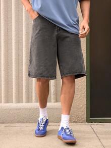 Open Phase Short en jean décontracté unicolore pour hommes, style mode simple et tout-aller pour l'été, style américain rétro, unisexe, coupe décontractée pour tenues d'été - convient pour le port quotidien et les tenues de vacances d'été. - Gris - Voir 5