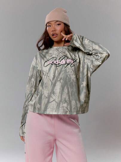 MUSERA Oversized Camo Graphic Print Long Sleeve Top Streetwear Coolgirl Winter Sexy Casual Odd Drift Spring Summer