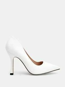 Glitzique Tacones altos blancos sólidos para mujer de otoño/invierno, zapatos básicos, puntiagudos y de tacón fino a la moda para uso diario casual, trabajo, eventos elegantes, fiestas, bodas, tacones ultra altos, elegantes, para fiesta - Blanco - Ver 3