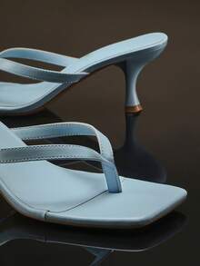 SHUZIA 女士简约漆皮 PU 人字跟凉鞋 - 藍色 - 查看 6