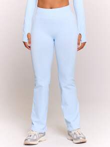 Musera Sport 无缝罗纹腰带喇叭瑜伽裤 Only Active Co-Ord 运动健身健身房普拉提日常休闲烟晶色夏季 - 霧霾藍 - 查看 2