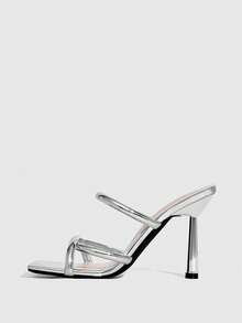 CUCCOO SZL Women's Fashion Daily Wear Slip-On High Heel Sandals - Silver - View 4