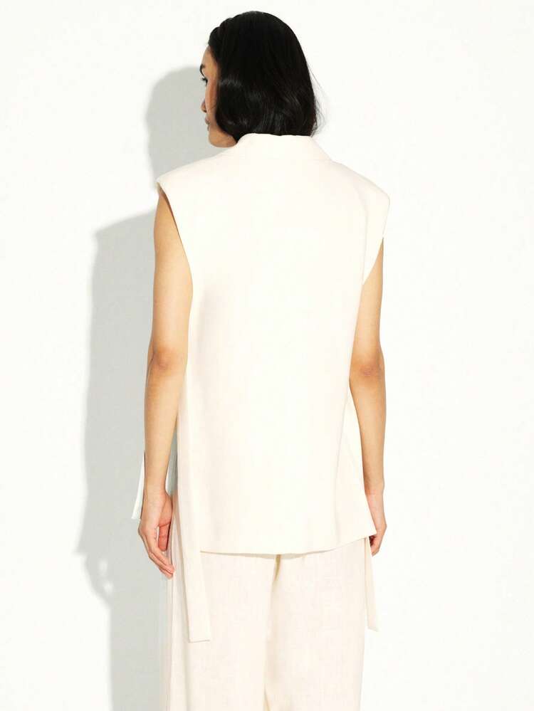 KSTM Women's Sleeveless Open Side Vest Blazer With Deep V Neck And Relaxed Fit For Professional Office Wear