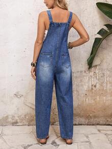 EMERY ROSE Women's Vacation Pocket Design Distressed Casual Denim Jumpsuit - Blue - View 2