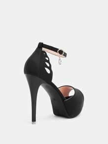 Glitzique Women's Fashion High Heel Sandals, Sexy Butterfly Wing Buckle Design, Round Toe Thick Heel Versatile Sandals For Spring, Summer, , Plus Size,Platform Heels For Women Spring Shoes Summer Shoes - Black - View 6