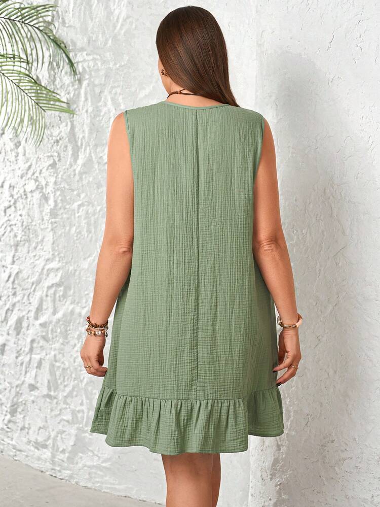 Plus Size Women's Summer Casual Vacation Country Solid Color Pleated Casual  Green Dress Suitable For Dates, Daily Wear, Spring/Summer,Summer\Vacation,Summer Holiday,Spring Break Outfits ,Vacation Outfits Women ,Holiday Outfits For Women,Going Out Outfits,2026 New Clothes,Simple And Fashionable For Everyday Wear,Suitable For Summer, Vacation, Daily Wear,Suitable For Summer, Vacation, Daily Wear,Dresses For Women,Flowy Dress ,Beach Outfits For Women,Casual Vacation Boho Dress
