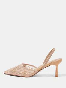 CUCCOO HITCHD Giày cao gót mũi nhọn đính hoa ngọc trai giả thanh lịch dành cho nữ. - Màu be - Xem 9