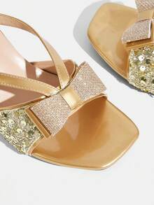 CUCCOO TILAWA Women Shoes Open Toe Sandals, Square Toe With Bow Cross Semi-Sandals, Comfortable And Fashionable Nightclub Travel And Commuting - Gold - View 5