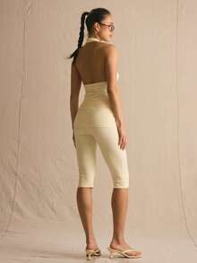 MUSERA Cowl Neck Crossover And Cropped Legging Set Spring Summer Cosy Cute Daily Girly Vacation Sunlight Social - Yellow - View 4