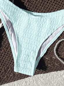 Swim Mod 2026 Spring/Summer Women's Spaghetti Strap Halter Unique Fabric Light Blue Sweet Vacation Side High Cut Bikini Two Pieces Swimsuit - Baby Blue - View 3