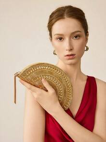 MOTF BOLSO DE NOCHE HECHO A MANO CON CUENTAS Y ADORNOS DE CRISTAL STRASS - Dorado - Ver 7