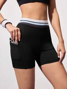 CourtClass Women's Striped Elastic Waist Casual Fitness Shorts - Multicolor - View 5