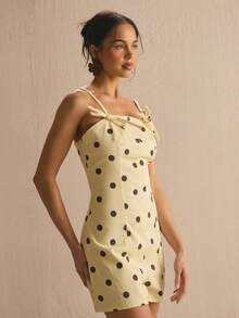 MUSERA Mono de mezclilla con detalle de lazo a lunares, cómodo y lindo para uso diario, vacaciones y salidas sociales en primavera y verano - Multicolor - Ver 3