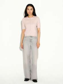 KSTM Women Button Front Short Sleeve Knit Cardigan With Round Neckline Spring Summer Lightweight Top - Pink - View 3