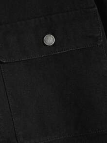 SHEIN 青少年男孩时尚休闲复古Y2K老钱风灰色针织连帽拼接黑色牛仔宽松外套，柔软舒适，适合日常穿着，也适合春夏、锐舞派对、海滩、秋冬等场合。 - 黑色 - 查看 4