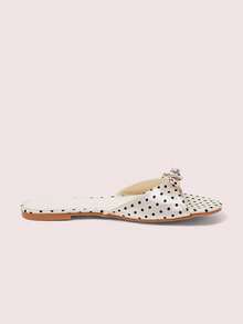 CUCCOO DOLLMOD Ladies Beige Polka Dot Comfortable Flat Sandals, Sweet Style Bow Flat Sandals - Off-white - View 3