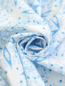 Brillora Women's White And Blue Floral Print Contrast Lace Wide Leg Jumpsuit,Summer Boho Vacation Holiday Beach Outfit,Casual Spring Style Jumpsuit - Blue and White - View 15