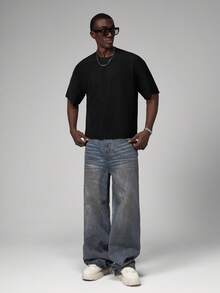 STYNVO 男士圆领短袖T恤，亮面弹力面料，宽松版型 - 黑色 - 查看 4