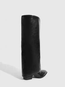 Daringsoles Women's Fashion Versatile Commute Thick High Heel Knee-High Boots - Black - View 3