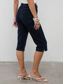 COUREZ Low Rise Denim Capris In Dark Wash /Y2K Spring Clothes For Women Sexy Cute Black Going Out Outfits Casual Summer Trousers Summer Pants - Black - View 3