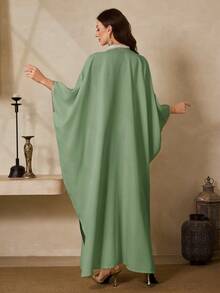 Al Najma Women's Turkish Maxi Dress & Arabic Traditional Abaya Kaftan Luxury Dresses Caftan For Women Latest Dress Style For Women Resort Dresses For Women Kaftan Dress For Women Arabic Style Luxury Kaftan Dress Kaftan Dresses For Women Kaftan Dress Arabic Style - Green - View 7